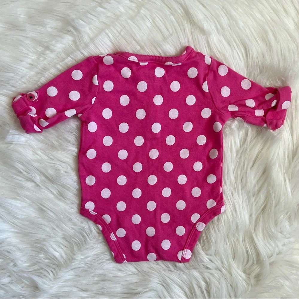 🔴EUC Carter’s Baby Girl Pink & White Polkadot Button Sleeve Onesie SZ 3m💕 - Picture 7 of 10